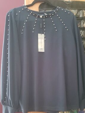 Karl Lagerfeld Dark Greeb Pearl-Studded Blouse